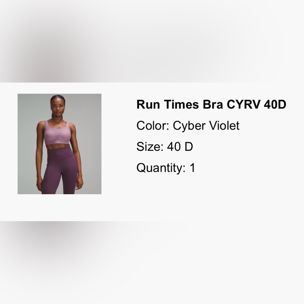 Excellent condition lululemon run times bra cyber violet 40D